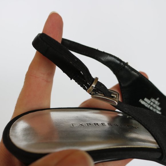 Black Peep Toe sling back pumps with bow - Picture 4 of 9